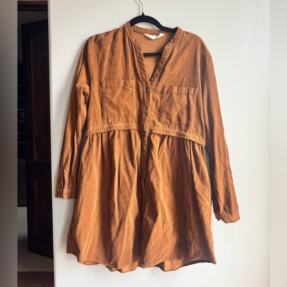 Zara Corduroy Brown Shirt Dress Babydoll Boho S Coquette Cottagecore Academia - Picture 2 of 9